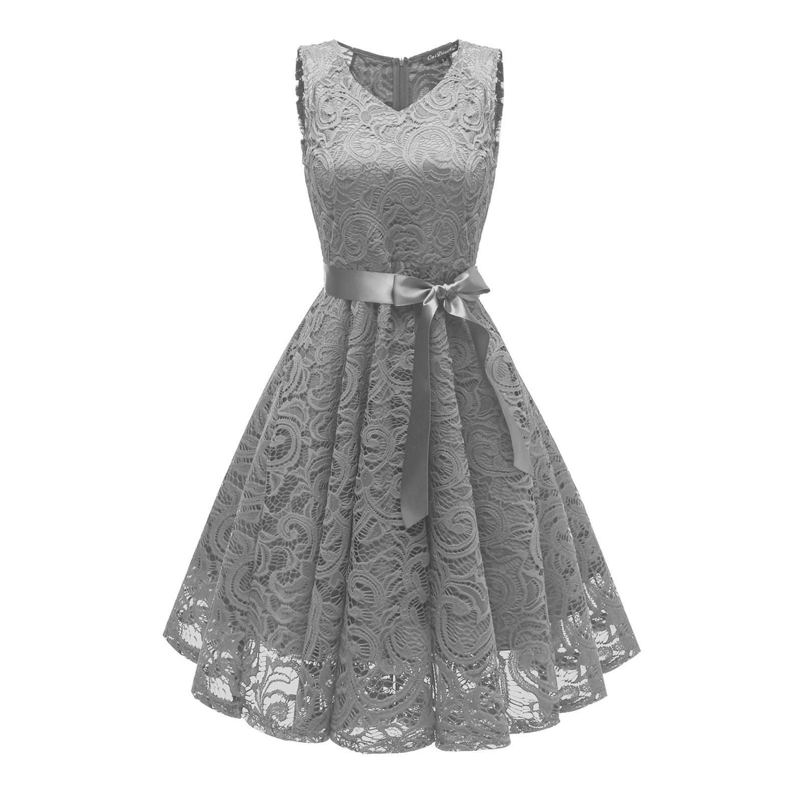 Vestido de dama de honor con cuello en V y encaje para mujer: vestido de fiesta formal con corte en A, poliéster, tallas estadounidenses 4-18